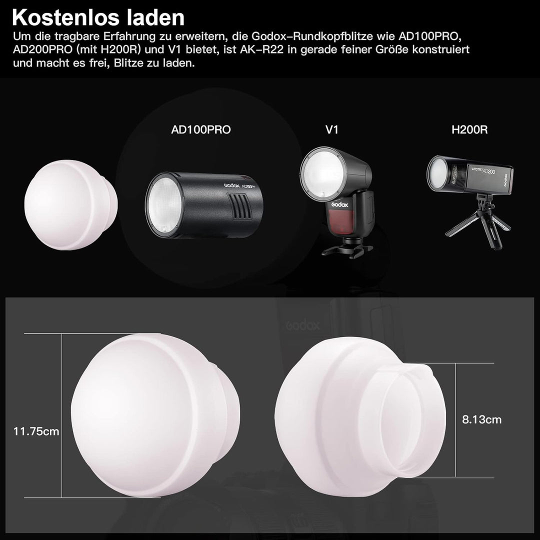 Godox AK-R22 Diffusion Dome,Zusammenklappbarer Lichtformer aus Silikonmaterial,für Godox Rundkopfbli