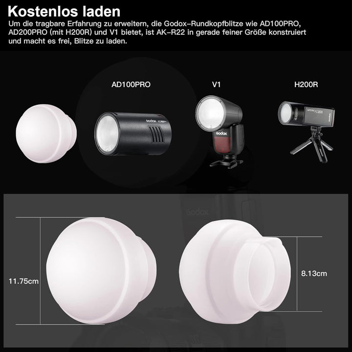 Godox AK-R22 Diffusion Dome,Zusammenklappbarer Lichtformer aus Silikonmaterial,für Godox Rundkopfbli