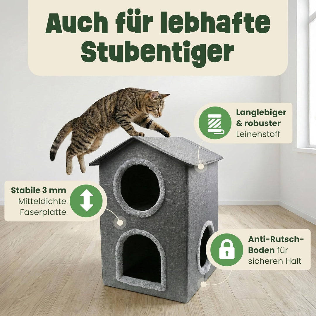 zooprinz katzenhöhle cat cave – kuschelhöhle für Katzen & grosse Katze, warmes katzenbett beige mit