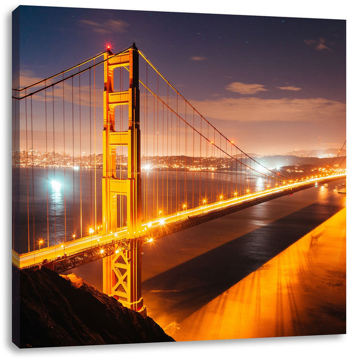 Pixxprint Golden Gate Bridge bei Nacht als Leinwandbild/Grösse: 70x70 cm/Wandbild/Kunstdruck/fertig