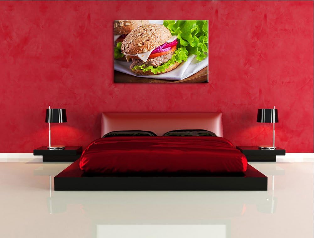 Köstlicher Hamburger Format: 100x70 auf Leinwand, XXL riesige Bilder fertig gerahmt mit Keilrahmen,