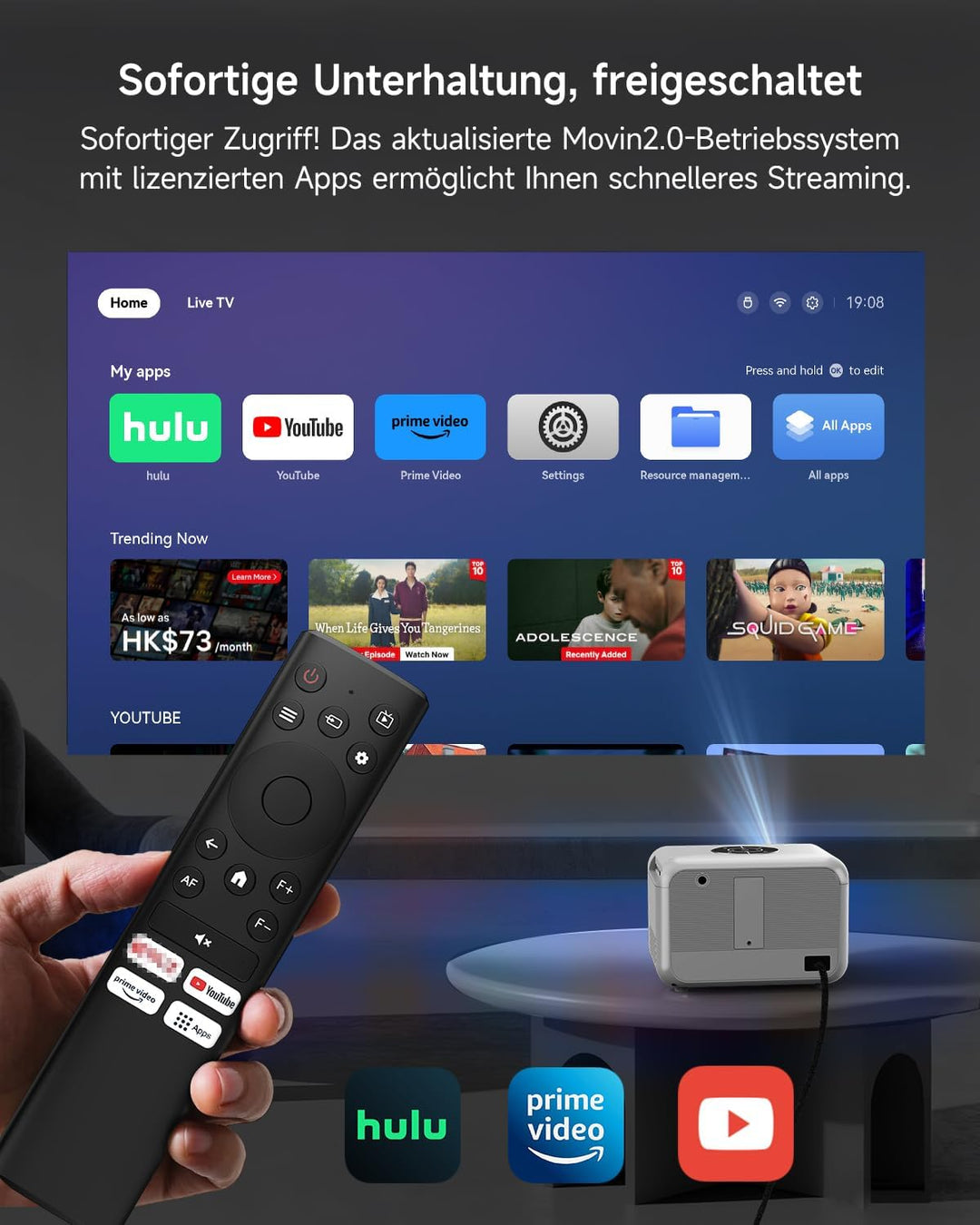 4K Smart Beamer mit HDMI eARC/CEC WiFi6 Bluetooth5.4, Tragbarer Projektors mit Autofokus und Objekti