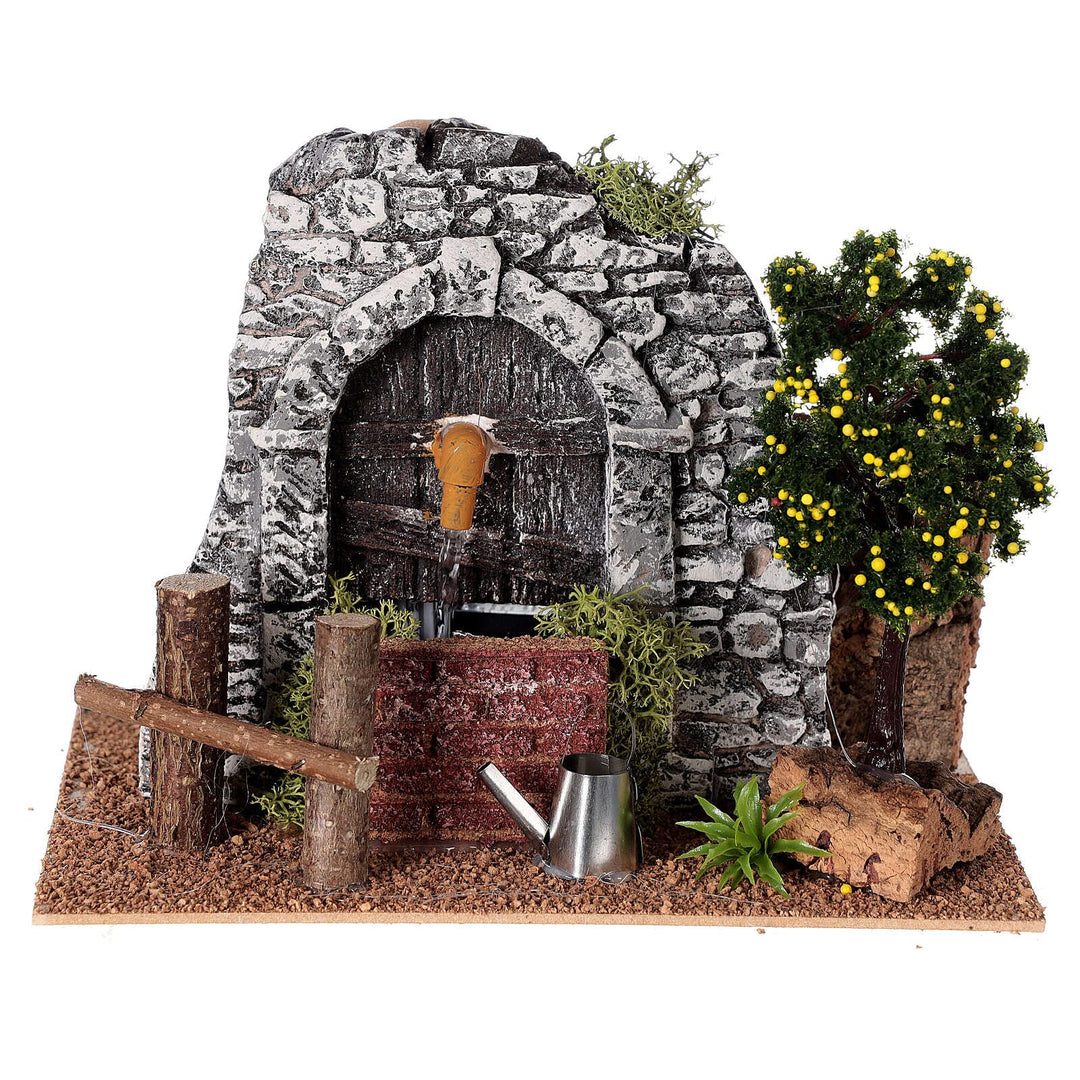 Holyart Brunnen aus Gips mit Baum für Krippe, 20x15x15 cm