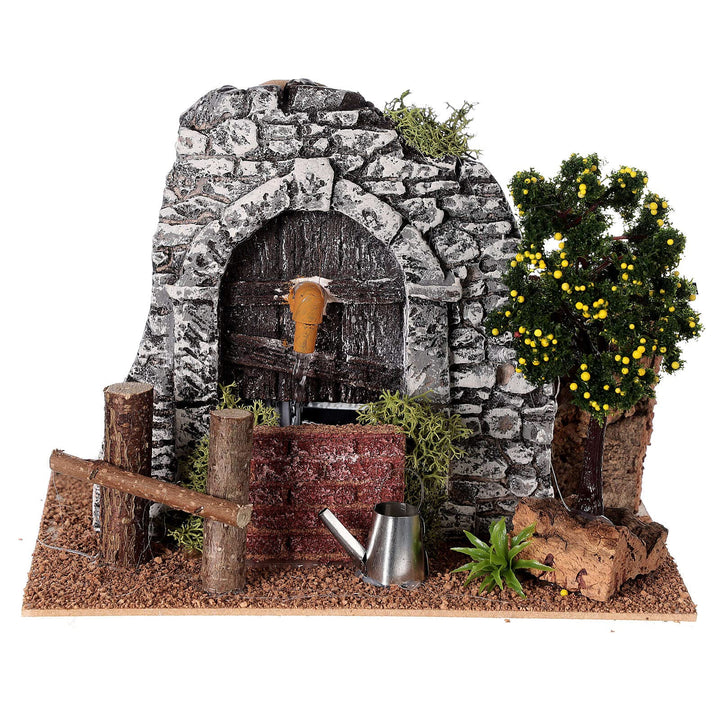 Holyart Brunnen aus Gips mit Baum für Krippe, 20x15x15 cm