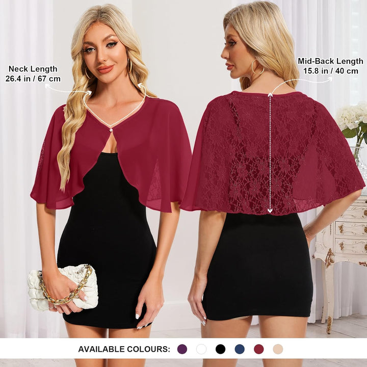 Damen Spitzen Schal Stola Chiffon Umhang Cape Capelets für Hochzeit Abendkleid Braut Party Elegant S
