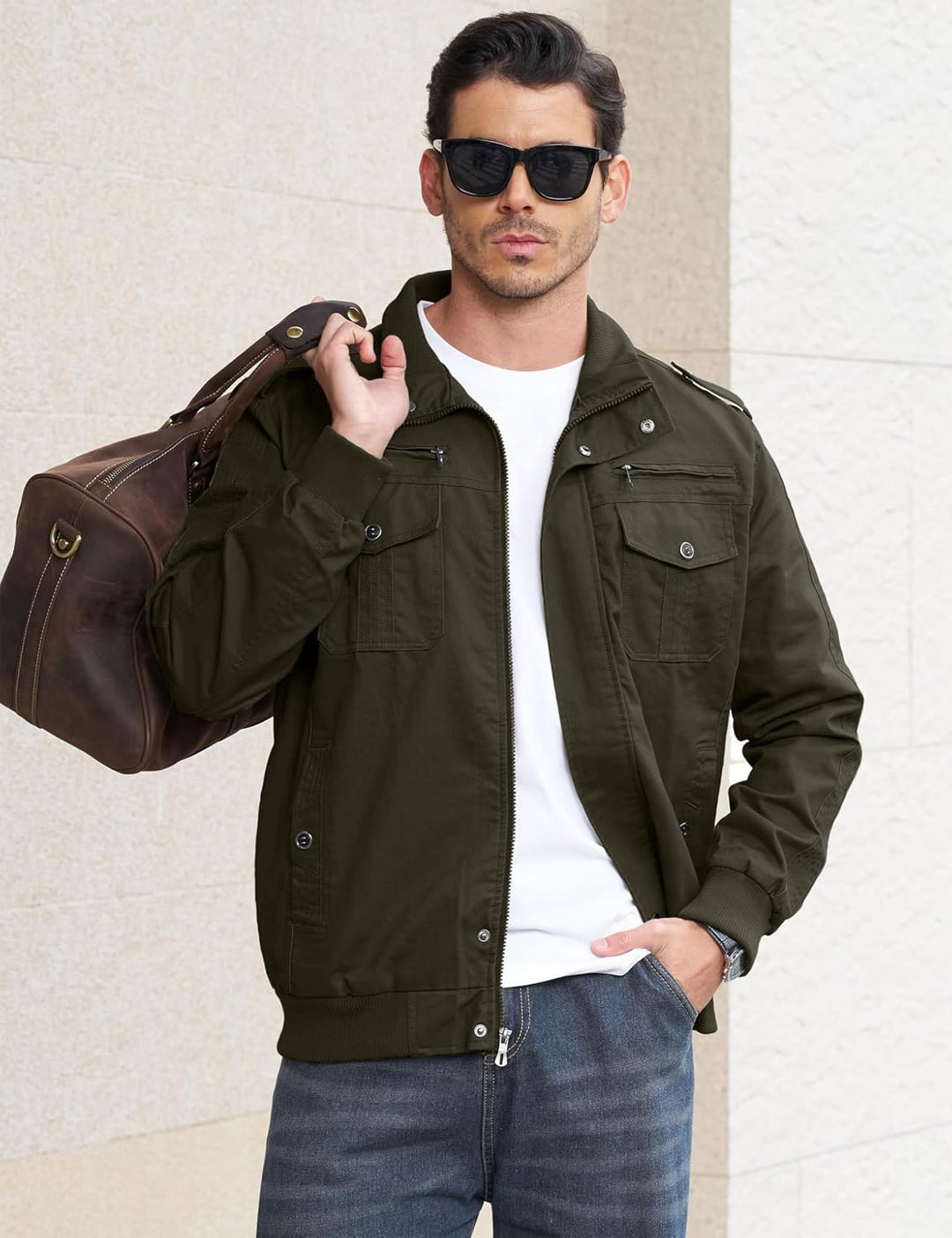 EKLENTSON Herren Arbeitsjacke Workwear Übergangsjacke Cargo Jacke mit Vielen Taschen S Armeegrün #91