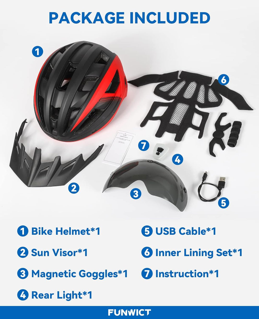 FUNWICT Fahrradhelm mit Visier für Herren Damen, Leichte Fahrradhelm mit Magnetischem Brille und USB