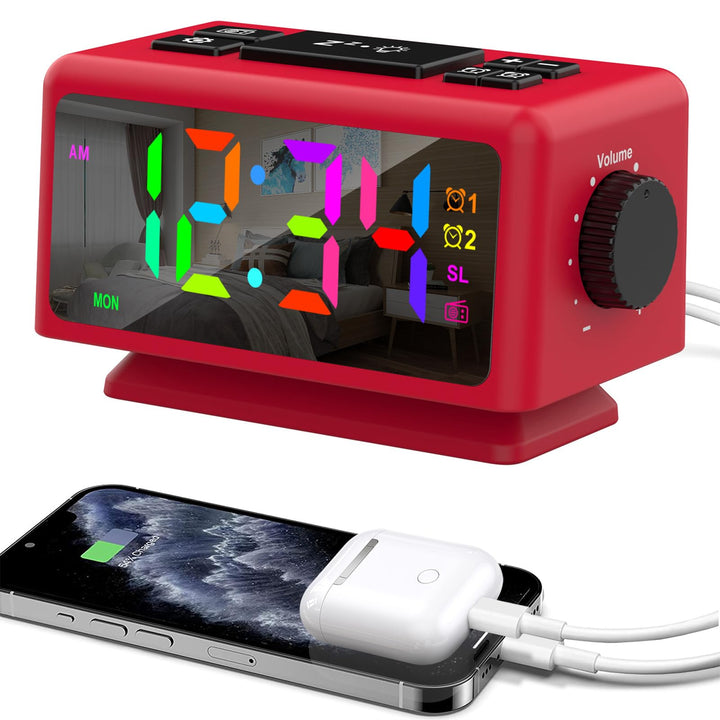 ThreeH RGB Wecker mit Radio 11 Farben Zeitanzeige 12 Stufen Lautstärke & Helligkeit einstellbar Schl