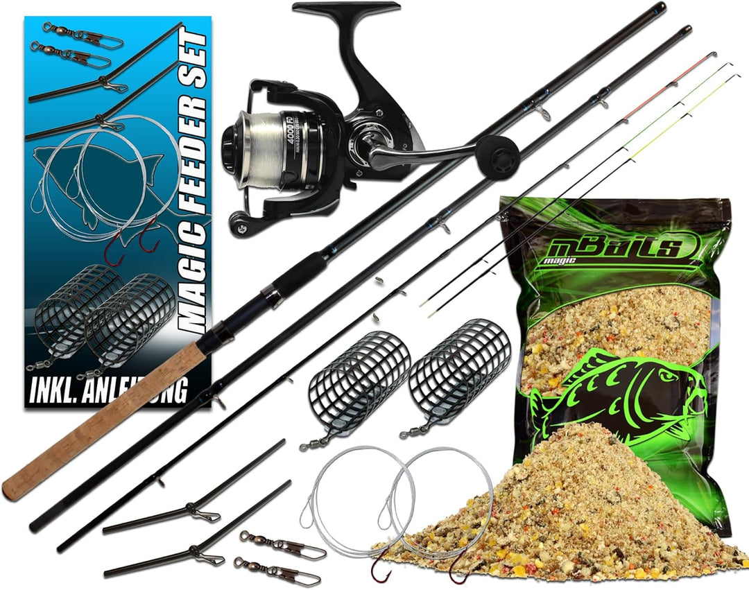 Angel-Berger Feeder Angelset Feederrute Rolle mit Zubehör Futterkorb Angelrute