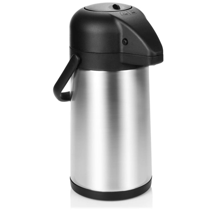 com-four® 2,2L Isolier-Pumpkanne - 2,2 Liter Airpot aus Edelstahl - Doppelwandige Thermoskanne mit P
