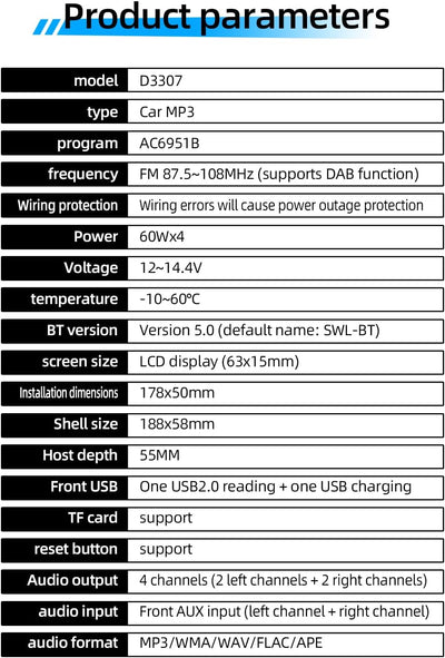 M.I.C.D3307 : DAB+ Autoradio mit Bluetooth Music Freisprecheinrichtung I FM Radio I 1A Smartphone La