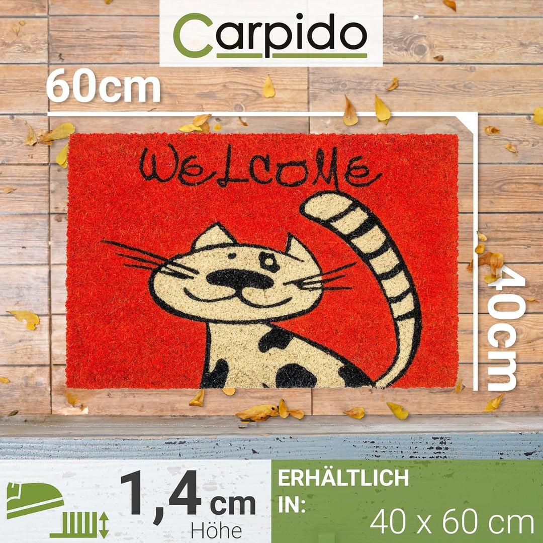 Carpido Fussmatte Kokos Katze - Türmatte 40 x 60 cm (Rechteckig) - antibakterielle Eingangsmatte nat