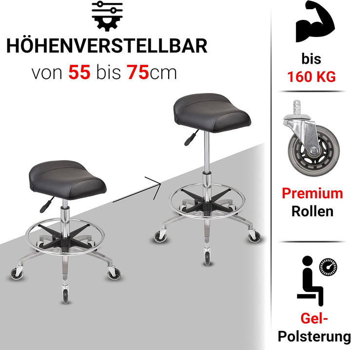 Staboos Rollhocker bis 160 kg - Sattelsitz und Fussstütze ergonomisch geformter Praxishocker (Premiu