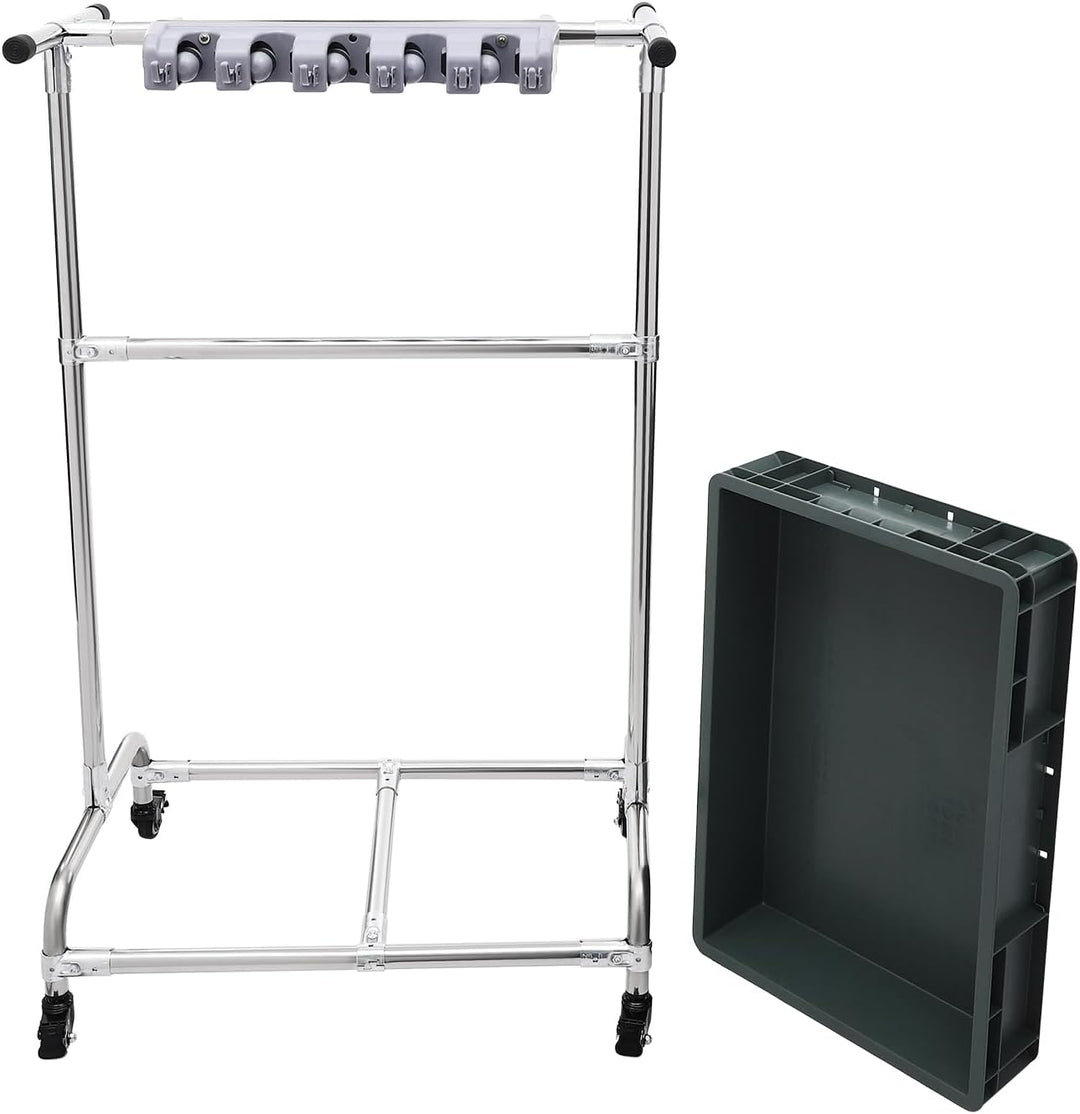 Mopphalter mit Rollen, Besenhalter Standregal aus Edelstahl, Reinigungsgeräte Organizer mit Auffangs