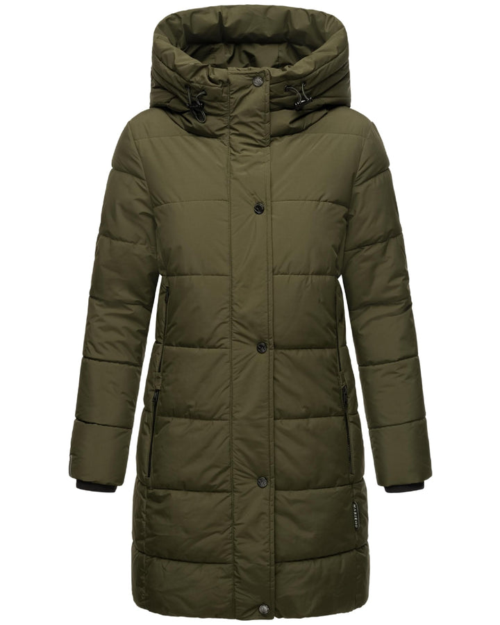 MARIKOO Damen Wintermantel Warmer Steppmantel lang mit Kapuze Karumikoo XVI XS-3XL L Dark Olive, L D
