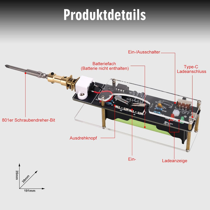 Mini Elektro Schraubendreher Löt Bausatz, ElektoLoter DIY Hand- Elektroschrauber Lötprojekt mit 2 Sc