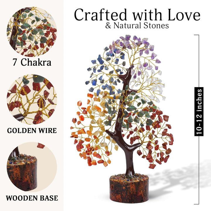 FASHIONZAADI Seven Chakra Gemstone Tree - Healing Crystal Money Trees Feng Shui Gift Handmade Reiki