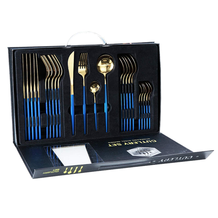 rismart Edelstahl 24 Teile Besteck Set Silberbesteck mit Messer, Kaffee Suppe Teelöffel, Gabeln Gold