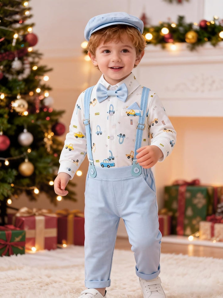 Volunboy Baby Jungen Anzug Set Bekleidung Hemd mit Fliege + Hosenträger Hosen Strampler Anzug 3-6 Mo