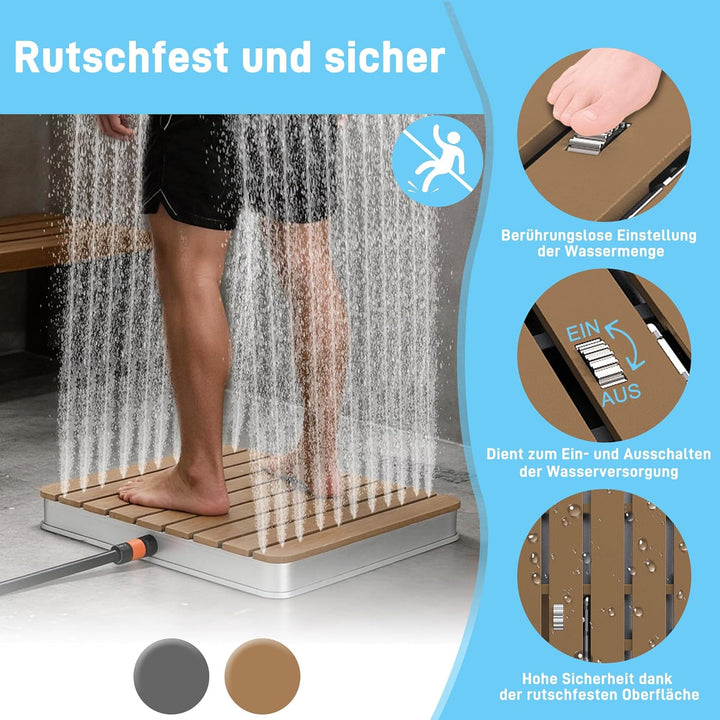 AufuN Gartendusche Aussendusche aus WPC/Aluminium, Mobile Bodendusche Campingdusche mit rutschfeste