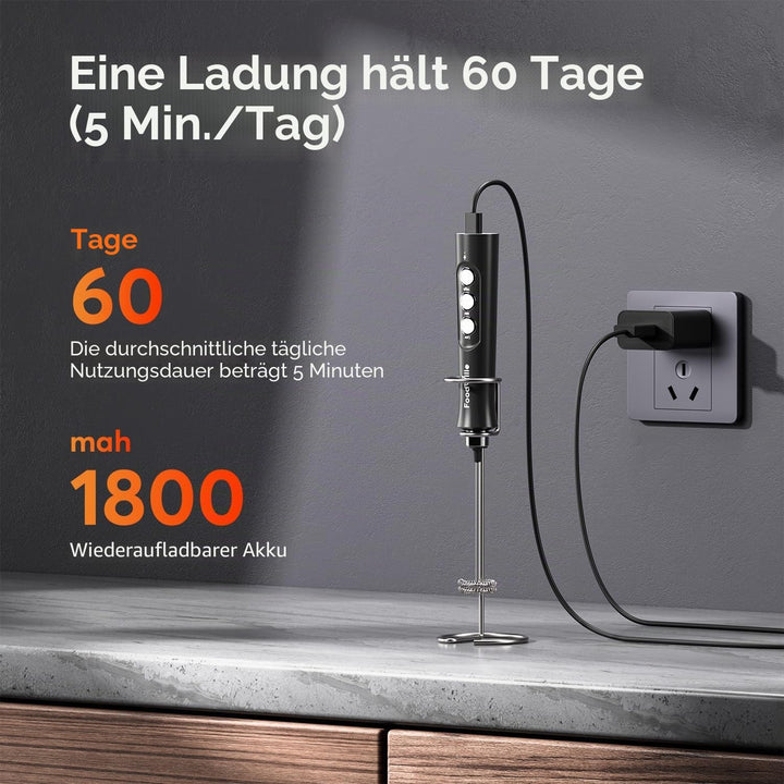 FoodVille 2-in-1 Elektrischer Milchaufschäumer, Kunststoff, schwarz, Schwarz