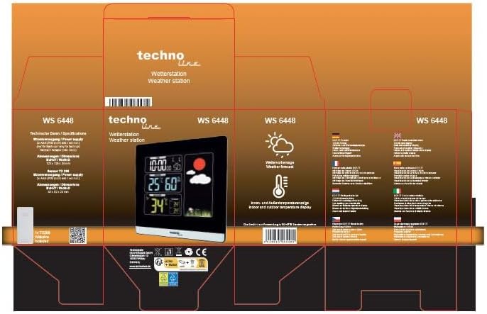 WS6448 Wetterstation mit farbigem Display, klar und deutlich abzulesen, modernes Gehäuse, schwarz, W
