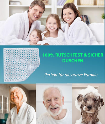 Blumbach® Duschmatte rutschfest 53x53cm - 100% BPA-frei - Inkl. 2 Haken zum Aufhängen - griffige Ant