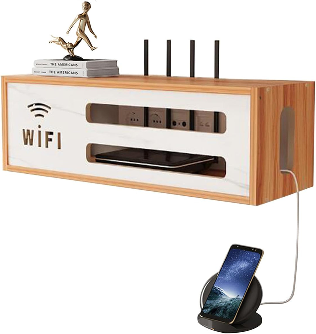 Router Schrank mit WiFi Box und Aufbewahrung für Router und Kabel, Wandmontierbares TV-Kabel-Organiz