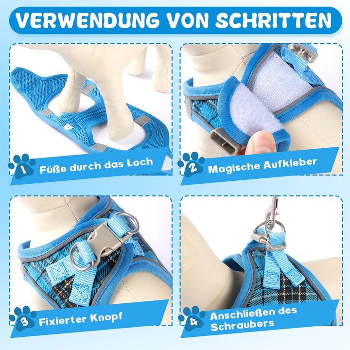 Hundegeschirr Kleine Hunde mit Leine, Verstellbares Step-In Welpengeschirr, Reflektierendes, Atmungs