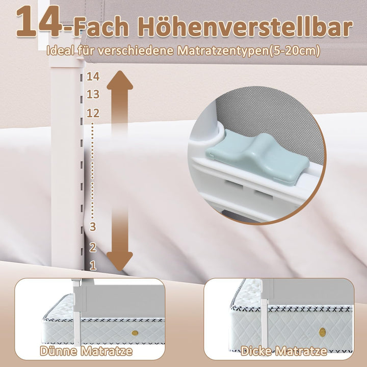 180 cm Bettgitter Rausfallschutz Klappbar, 72-86 cm höhenverstellbar Rausfallschutz Kinderbett, zusa
