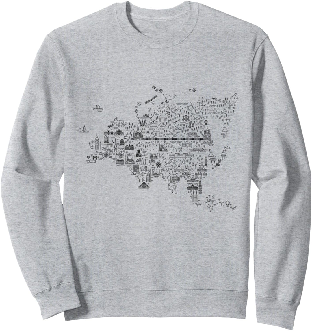 Welt Europa Landkarte Länder Sehenswürdigkeiten Bildung Sweatshirt
