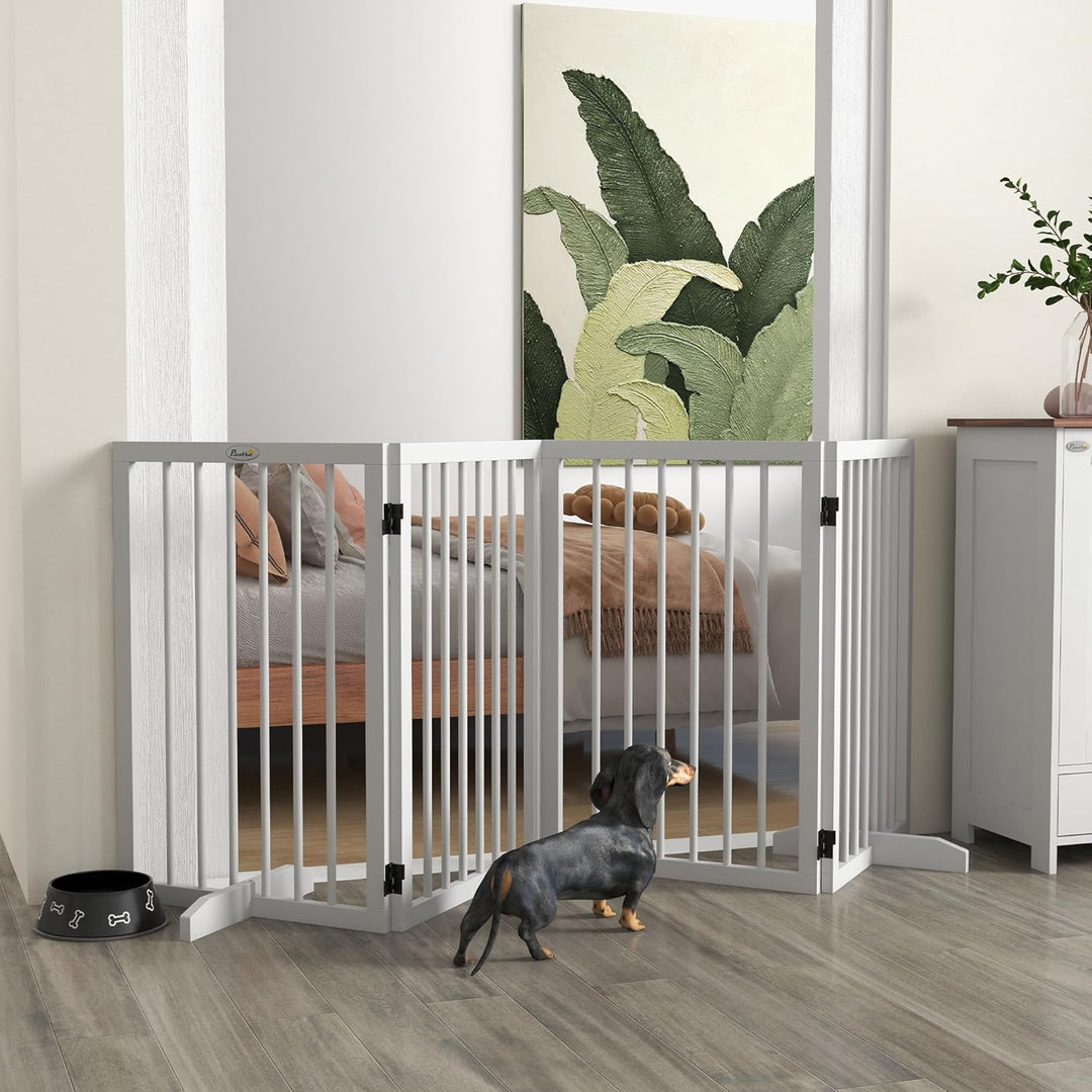 PawHut Absperrgitter Hund 4-teilig 206 x 76 cm Faltbar Türschutzgitter mit 2 Stützfüssen Freistehend