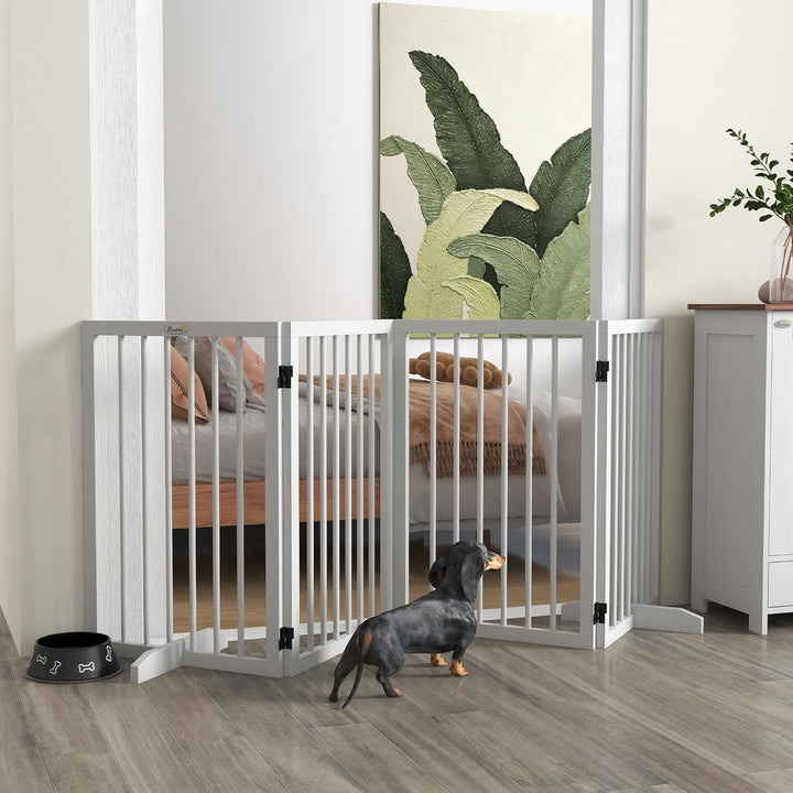 PawHut Absperrgitter Hund 4-teilig 206 x 76 cm Faltbar Türschutzgitter mit 2 Stützfüssen Freistehend
