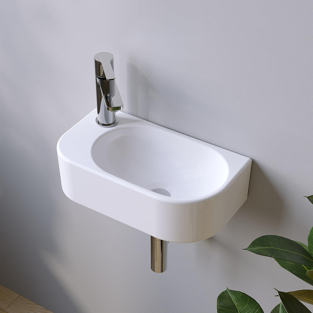Waschbecken Keramik Waschtisch Hängewaschbecken klein Handwaschbecken Weiss Oval 40 x 21 cm Badezimm