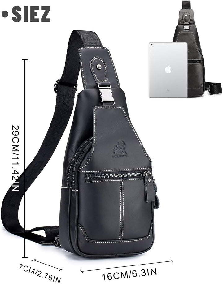 Herren-Brusttasche Umhängetasche aus Echtem Leder Sport und Freizeit im Freien Multifunktionale Vint