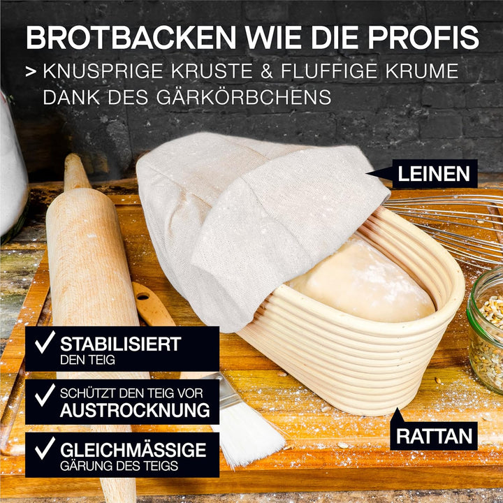 besok Brotbackform mit Deckel, Gärkorb & Teigmesser - Gusseisen Backform Brot backen Zubehör - Kaste