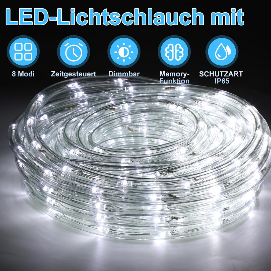 Gimisgu Lichterschlauch Aussen 20m Led Schlauch Kaltweiss 480 Led Lichtschlauch mit Timing Controlle