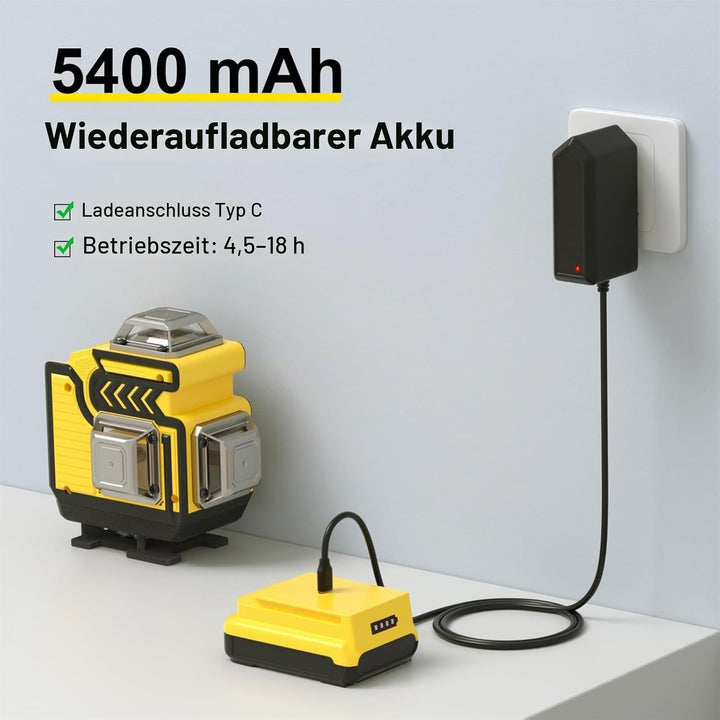 Kreuzlinienlaser mit Stativ - cjumel 4 x 360° Grün Laser Wasserwaage Selbstnivellierend, 4D 16 Linie