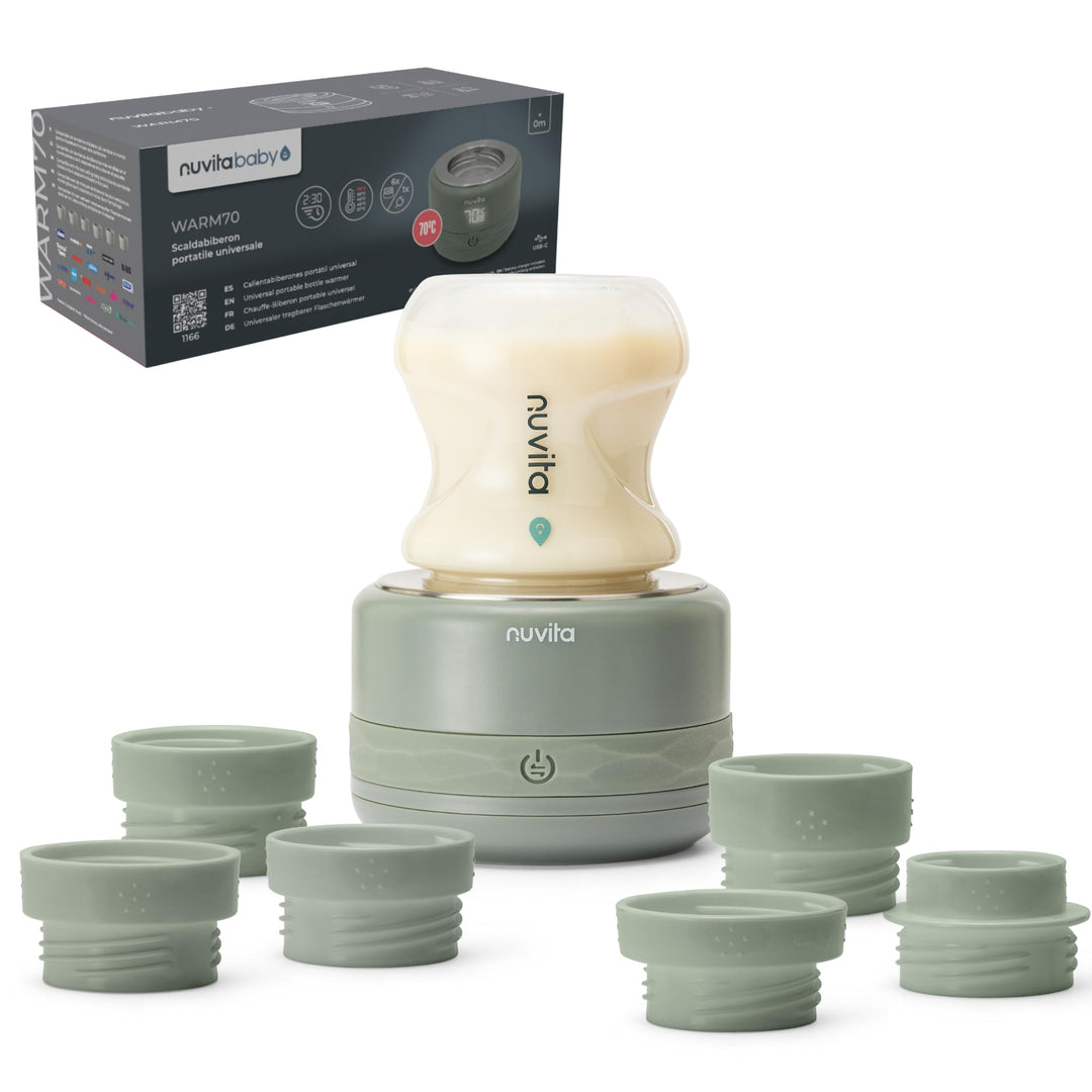 Nuvita 1166 Warm70 Kabelloser Flaschenwärmer 70°C – USB-Aufladbar, Universell Kompatibel mit 6 Adapt