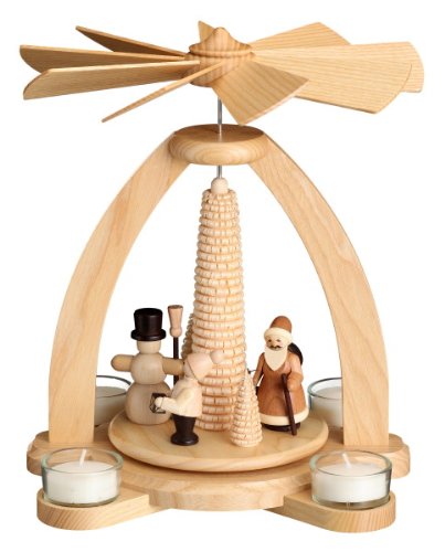 Volkskunstwerkstatt Unger Tischpyramide - Teelichtpyramide Winter Motiv mit Ringelbaum - Original Er