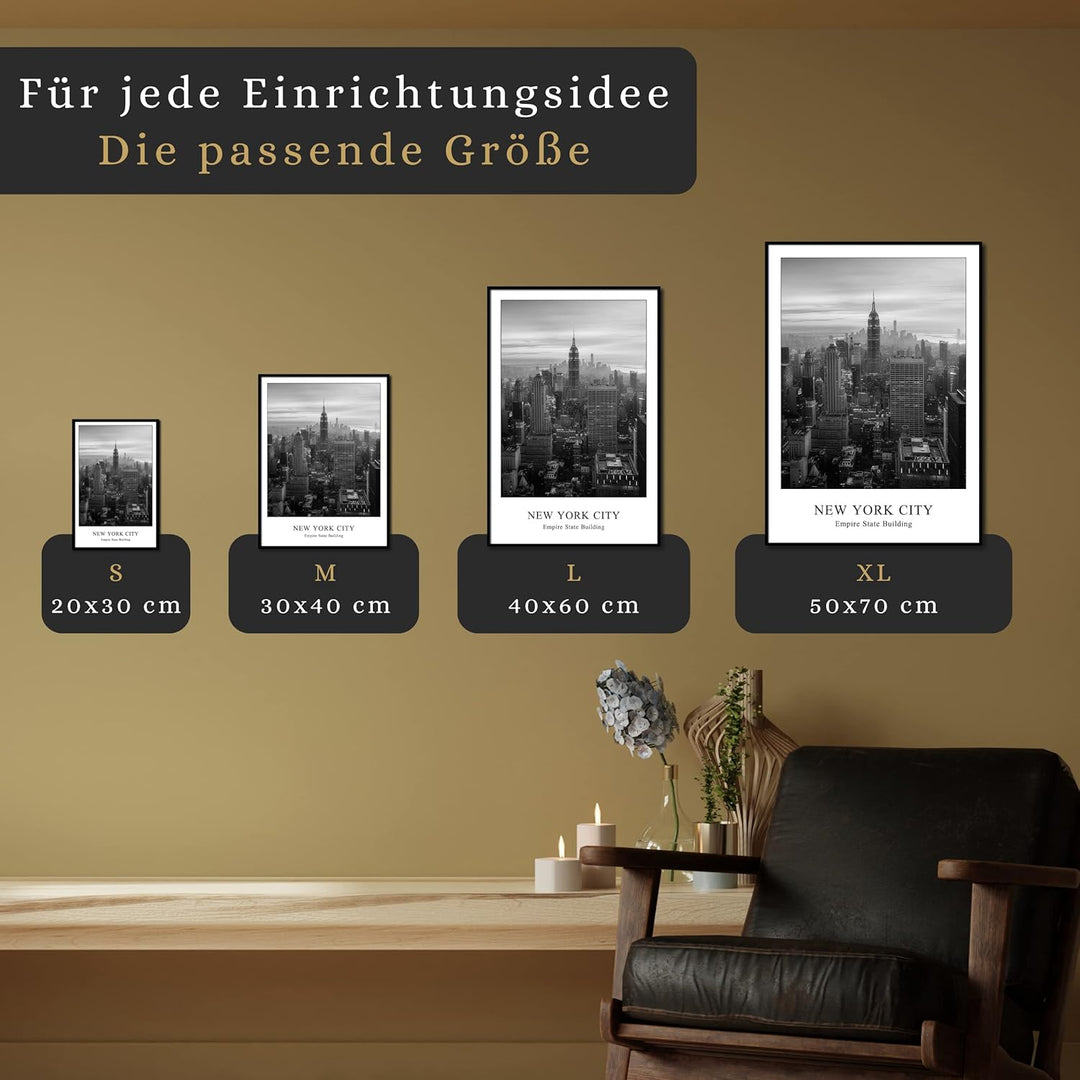 daazoo Rahmenbild Empire State Building | Wandbild mit Rahmen schwarz Hochformat | Bild New York Cit