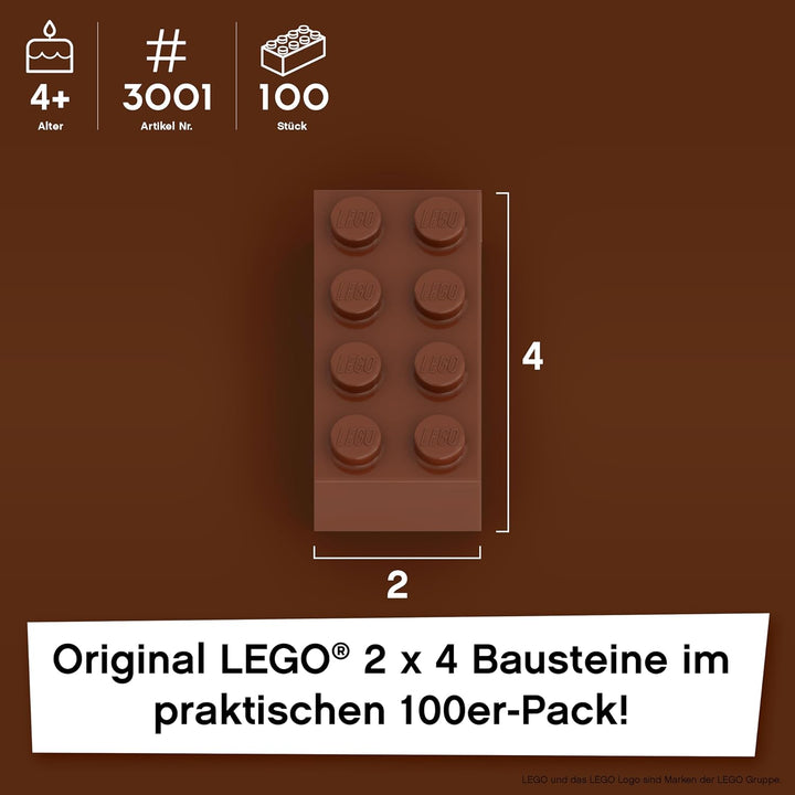 Lego Steine Classic, Rotbraun (Braun), 2x4 Bausteine, 100 Stück - Einzelteile Starterset oder Erweit