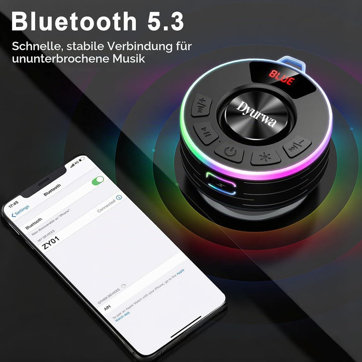 Wasserdichter Bluetooth Duschlautsprecher, 10H Bluetooth-Lautsprecher mit Saugnapf, Tragbare bluetoo