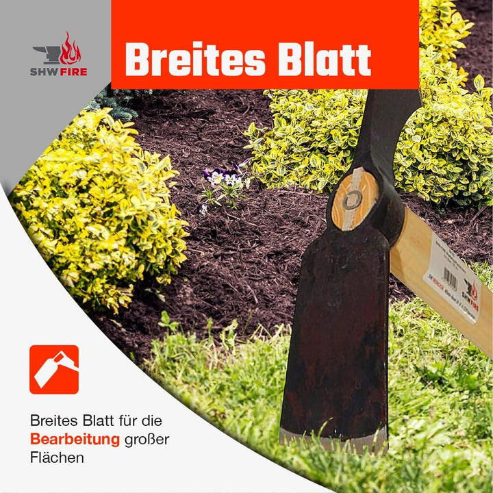 SHW-FIRE Profi Wiedehopfhacke klein - Gartenhacke mit Breitblatt, robust geschmiedet und 135cm Stiel