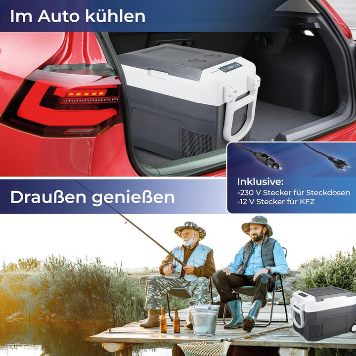 KLAMER Kühlbox XXL, elektrische Kühlbox 40L mit Kompressor, 2 Anschlüsse: 230V & 12V für Zigarettena