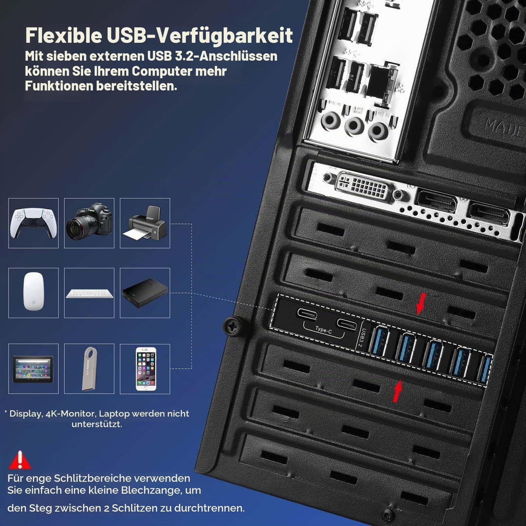 Pcie USB 3.2/3.1 Gen 2 Karte 7 Ports (2X USB C - 5X USB A), USB Expansion Karte mit 10 Gbps Internal