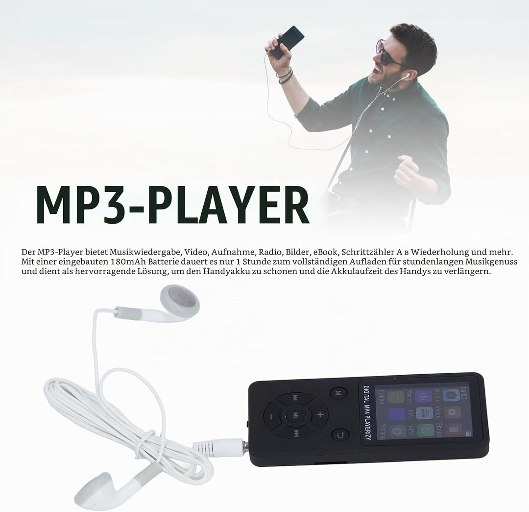 MP3-Player/MP4-Player 64GB Bluetooth 5.0 HiFi MP3 Musik-Player, 1,8-Zoll-LCD-Bildschirm Musikplayer