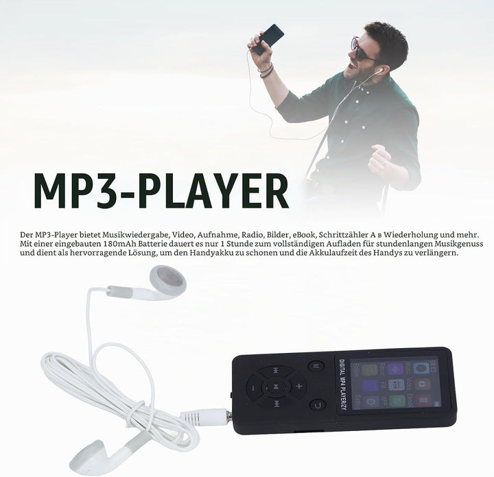 MP3-Player/MP4-Player 64GB Bluetooth 5.0 HiFi MP3 Musik-Player, 1,8-Zoll-LCD-Bildschirm Musikplayer
