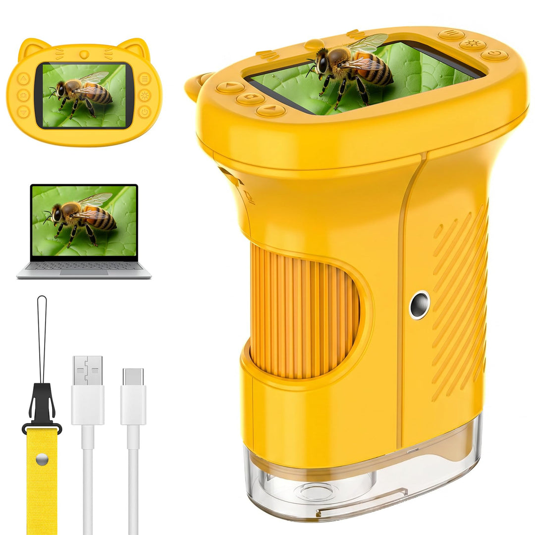 Digitales Mikroskop für Kinder,Hand Mikroskop Digital mit 2.4 Zoll Bildschirm 200x Taschenmikroskop,