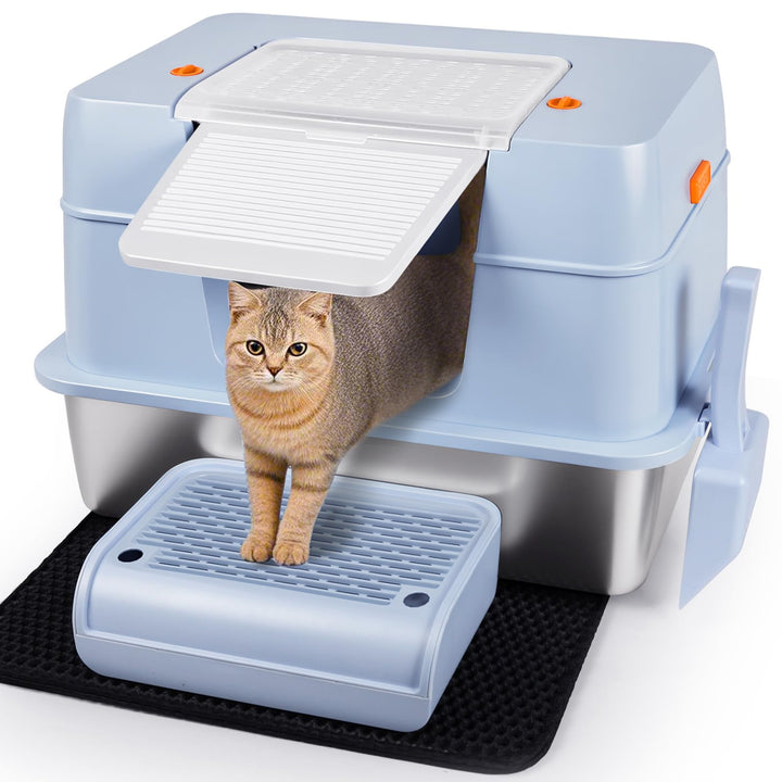 Vivifying Katzenklo Edelstahl mit Deckel, XL Leicht zu Reinigen und Geruchsresistent Katzentoilette